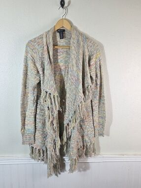 Wrangler Retro Cardigan Womens S Multicolor Fringe Open Front Southwestern Knit